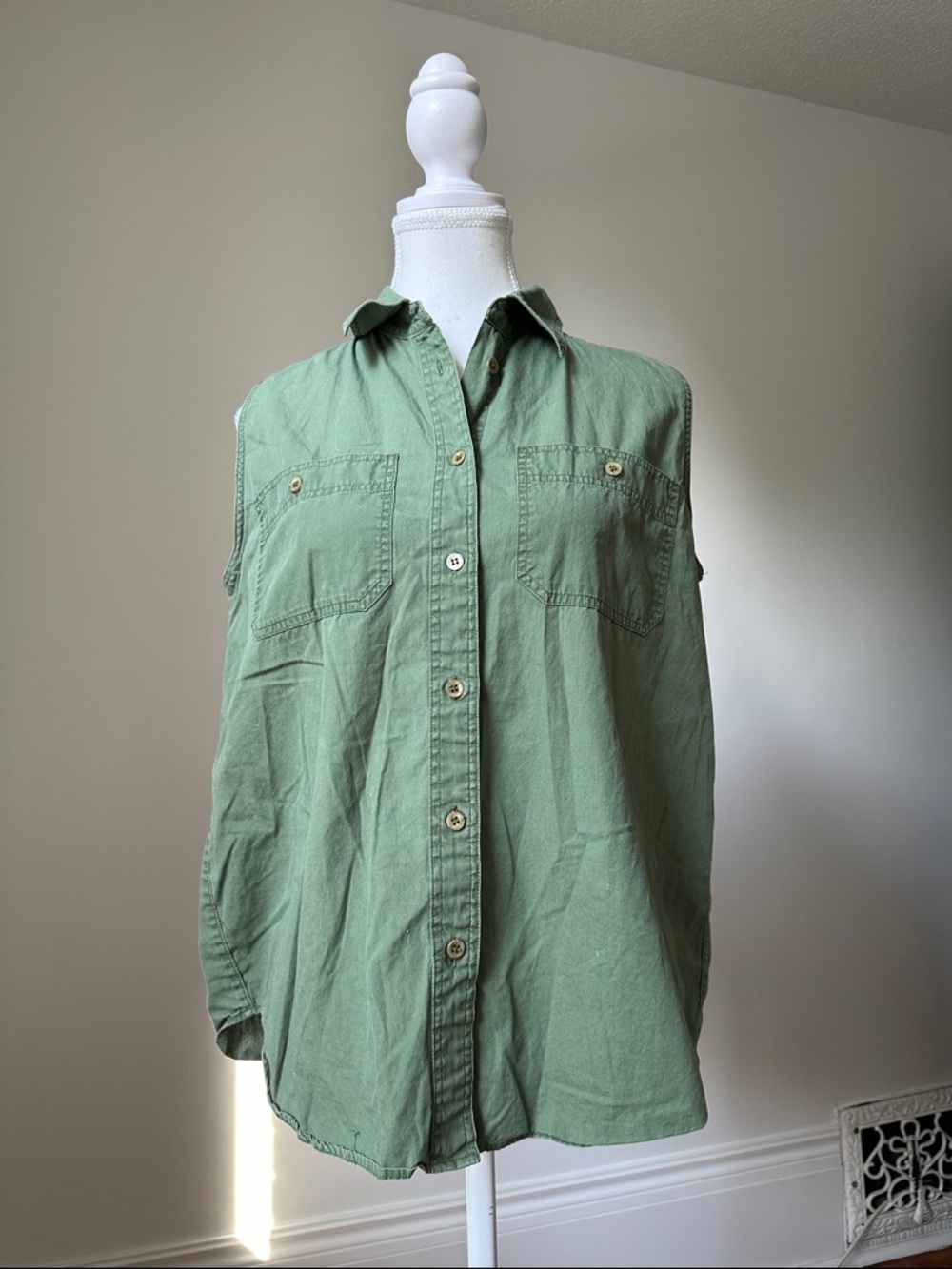 LADY FOOT‎ LOCKER Vintage Green 100% Cotton Gorpcore Hiking Sleeveless Top Large